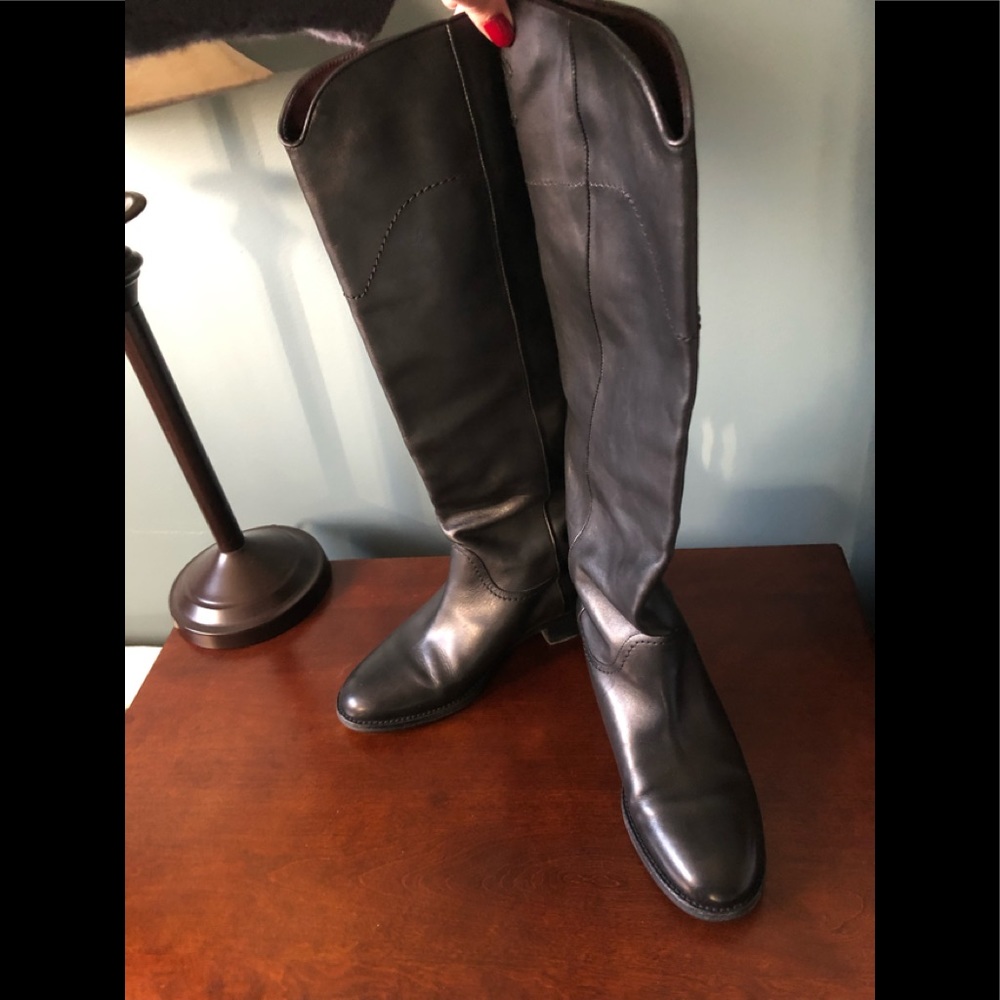 Chanel Black Leather Knee High Riding Boots
